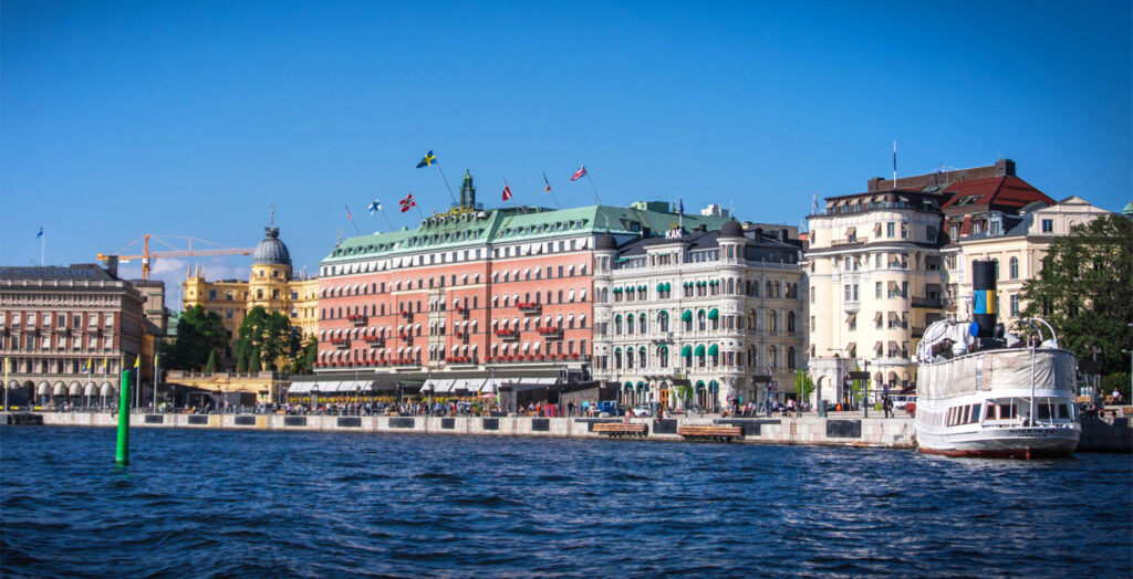 A view over Strandvägen from the water.